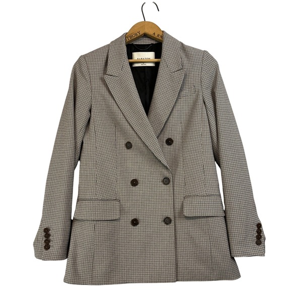 Babaton Womens Double Breasted Houndstooth Blazer Size 2 Brown Black - Picture 6 of 11